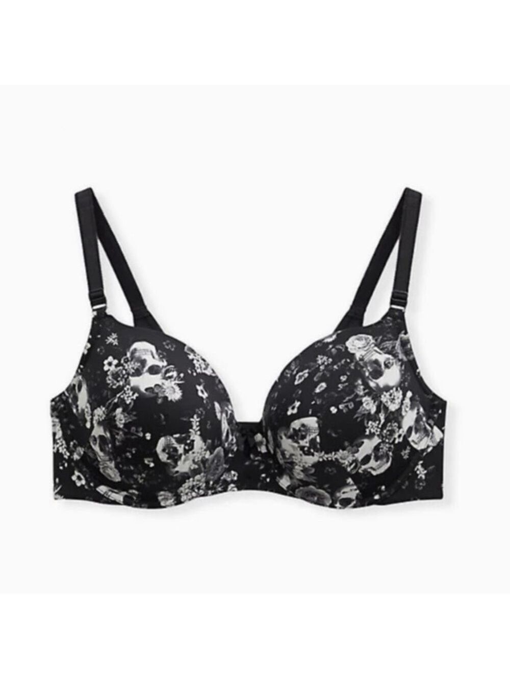Torrid Black Skull Floral Lightly Lined Tshirt Bra Gothcore Whimsigoth Steampunk - Picture 2 of 10